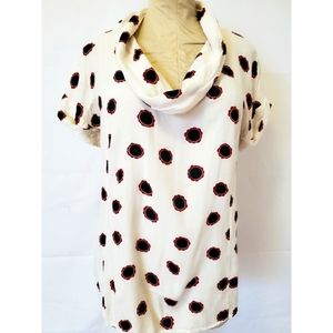 LOVE MOSCHINO Italy Cowl Neck Cuffed Short Sleeve allover Printed Shirt US8